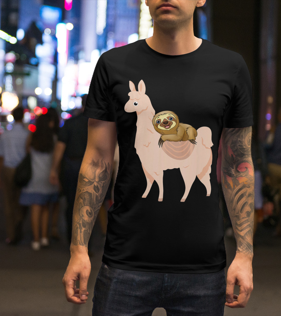 Sloth Riding A Llama Funny Sloth T-Shirt