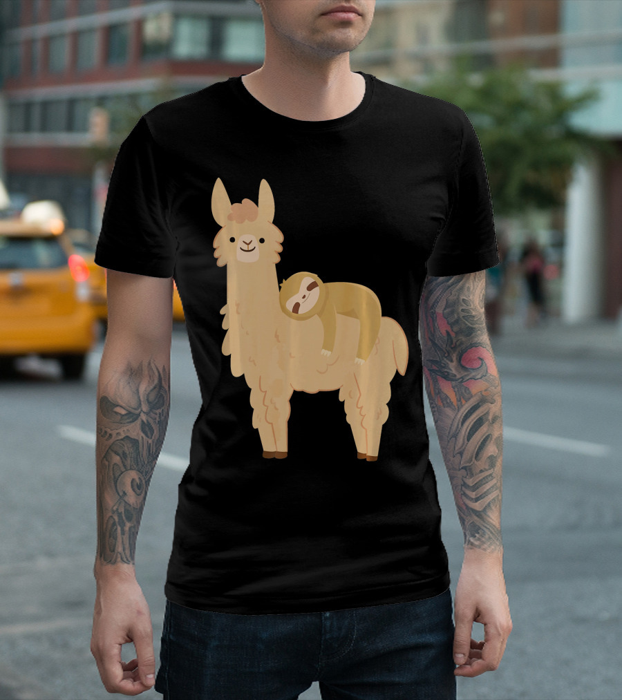 Sloth Napping on Llama T-Shirt