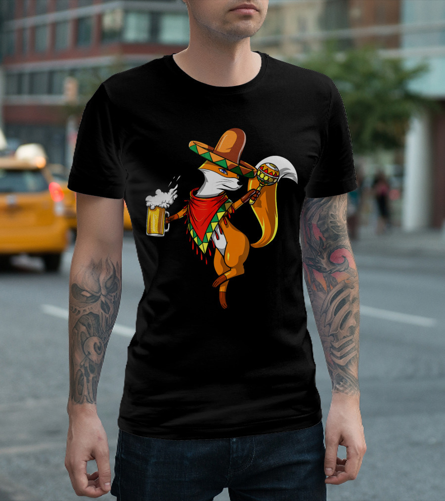 Mexican Fox Cinco De Mayo Fiesta Beer Drinking T-Shirt