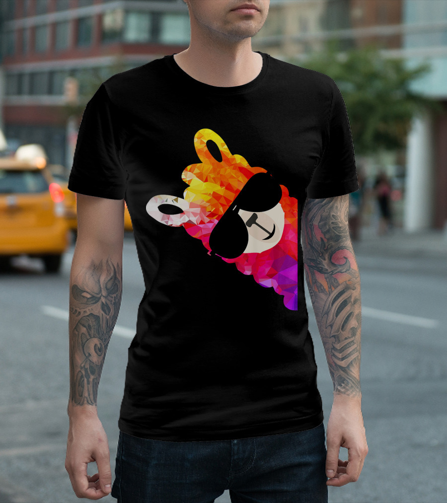 Rainbow Fun Llama Alpaca Sunglasses Multicolored Geometric T-Shirt