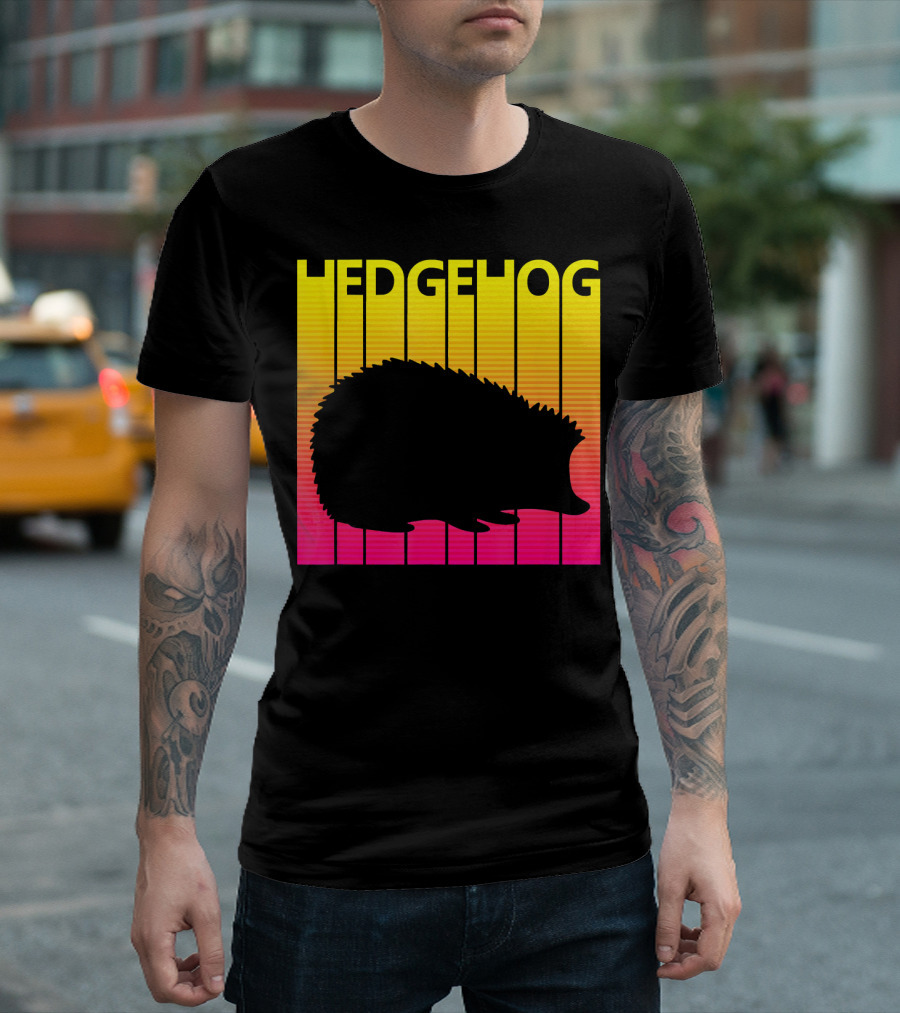 Spooky Hedgehog Silhouette Retro Sunset Stripes T-Shirt