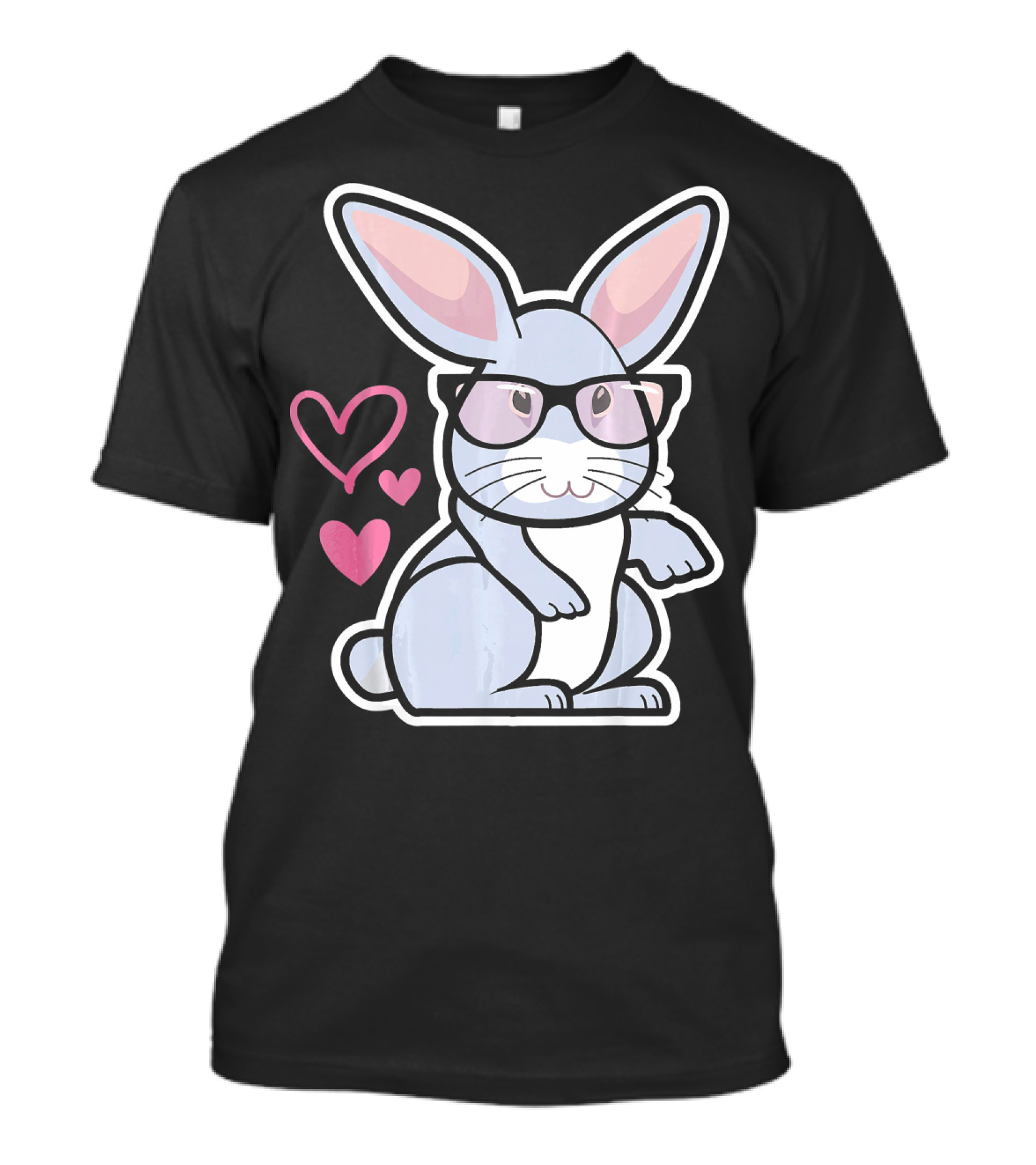 Nerdy Rabbit In Glasses With Pink Hearts T-Shirt