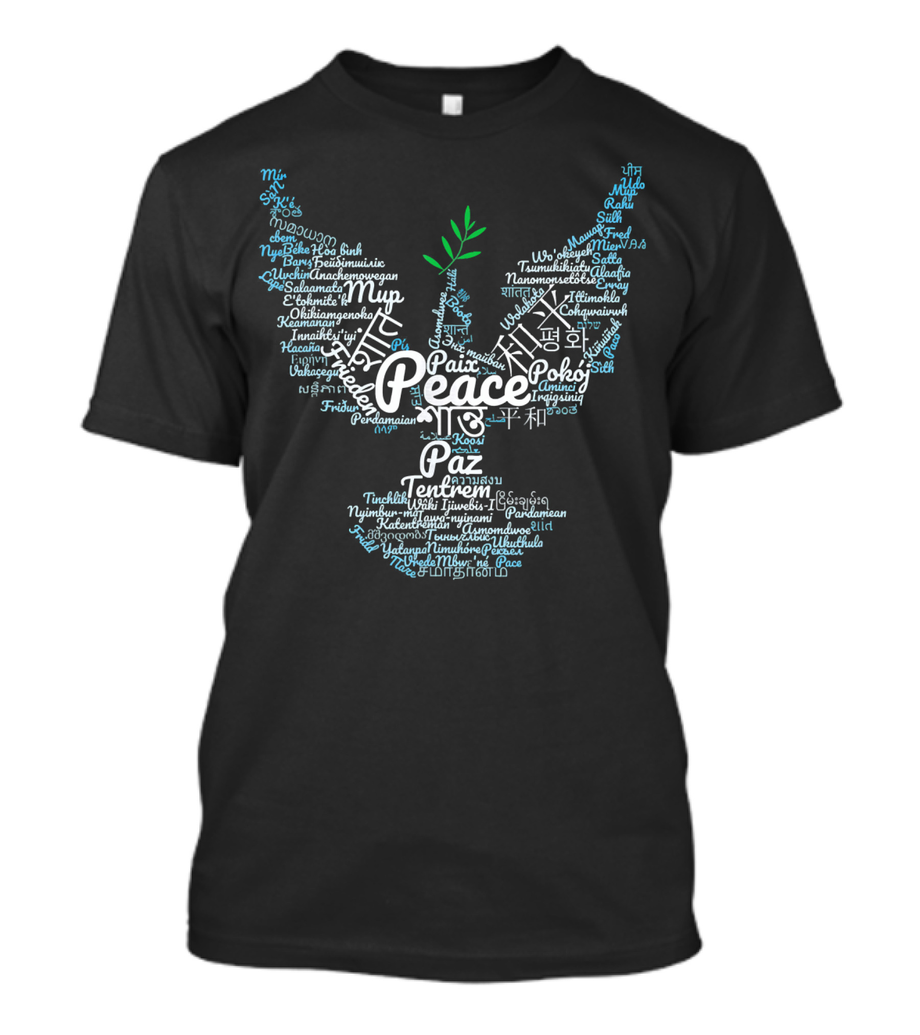 Peace Dove Hippie World Love Multilingual Words T-Shirt