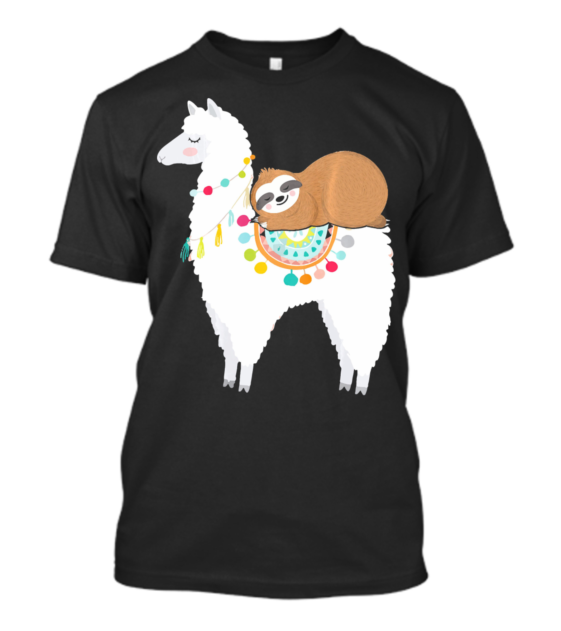 Sloth Cute Sleeping Sloth On Colorful Llama T-Shirt