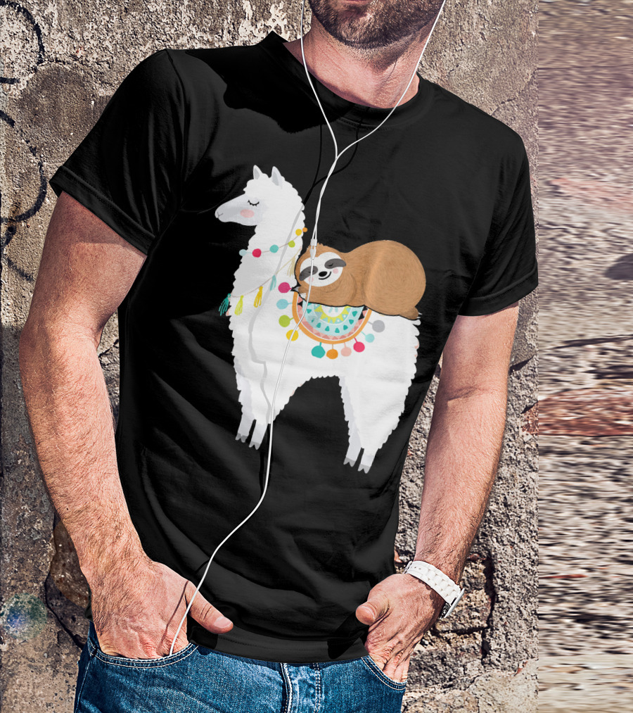 Sloth Cute Sleeping Sloth On Colorful Llama T-Shirt