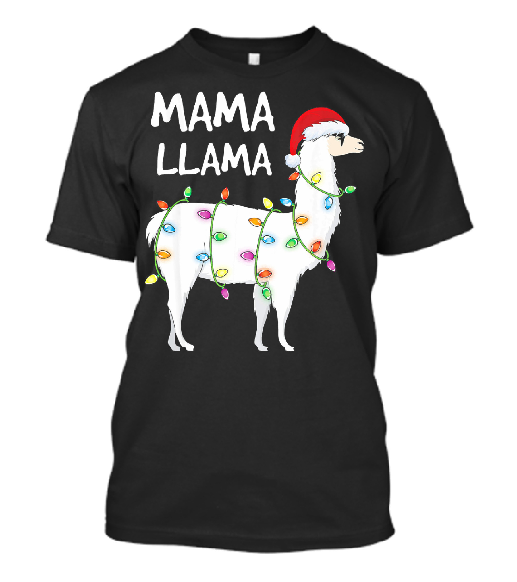 Mama Llama Christmas Lights Santa Hat Festive T-Shirt