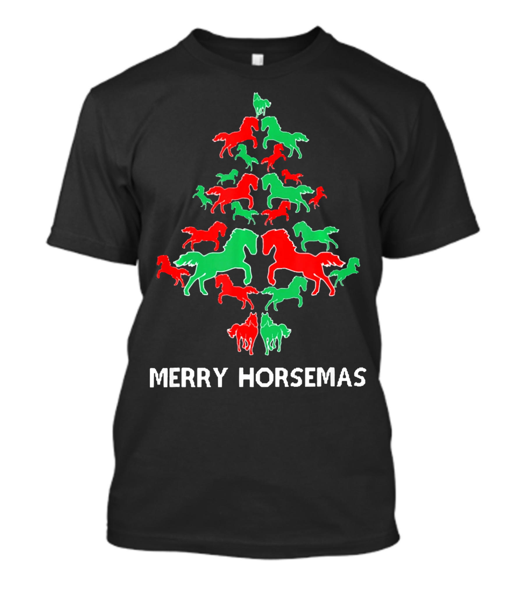 Merry Horsemas Christmas Tree In Red And Green Horse Shapes T-Shirt