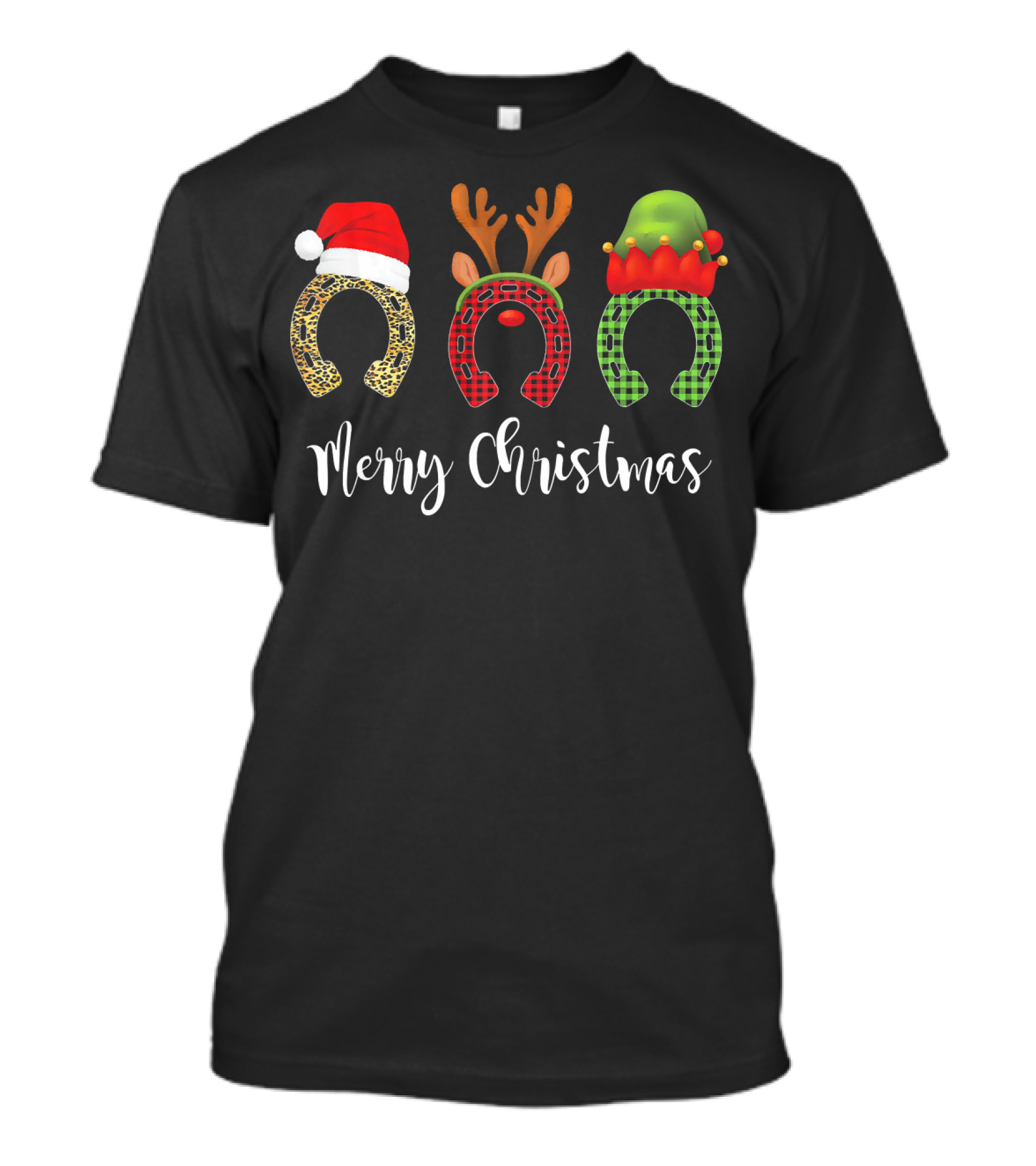 Merry Christmas Horse Riding Lovers Sarc Reindeer Elf Santa T-Shirt