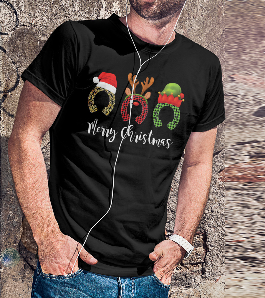 Merry Christmas Horse Riding Lovers Sarc Reindeer Elf Santa T-Shirt