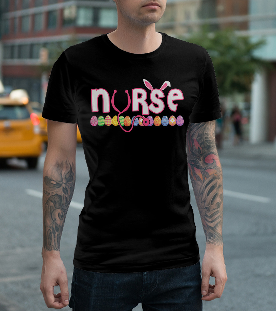 Nurse Easter Bunny Stethoscope Eggs T-Shirt
