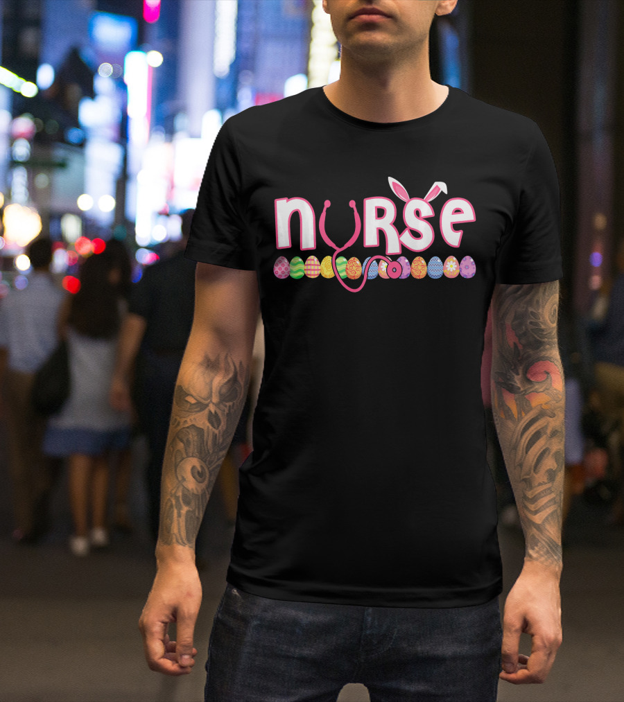 Nurse Easter Bunny Stethoscope Eggs T-Shirt