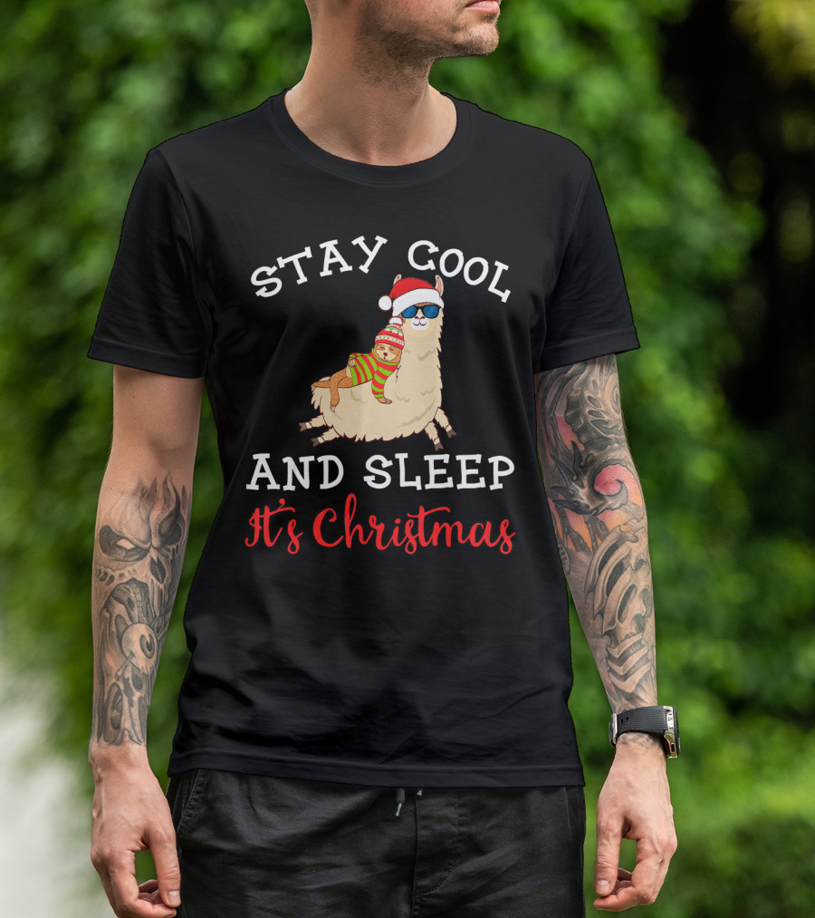 Stay Cool And Sleep It's Christmas Alpaca Llama Lazy Sloth T-Shirt