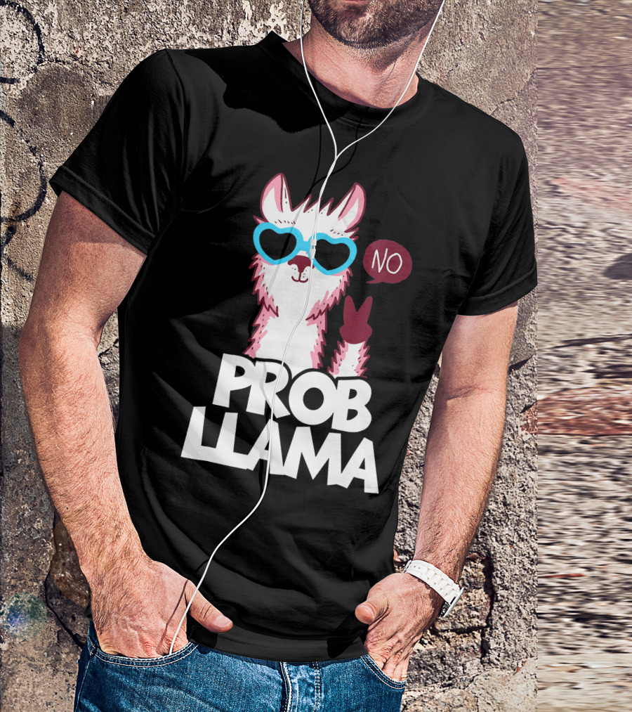 No Prob Llama Cool Peace Sign Heart Glasses T-Shirt