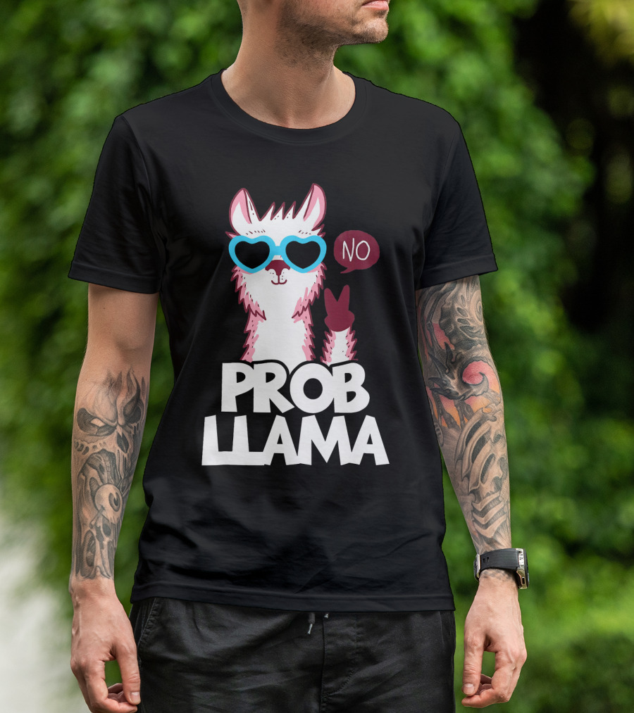 No Prob Llama Cool Peace Sign Heart Glasses T-Shirt