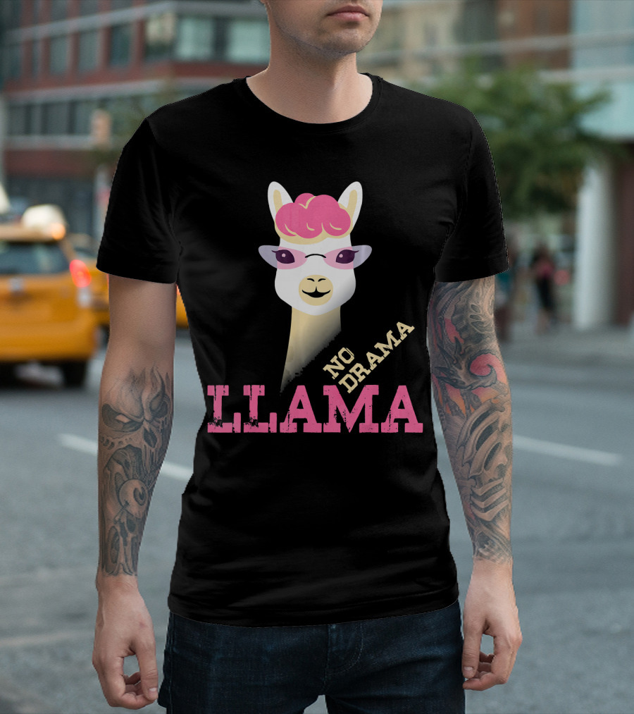 No Drama Llama Funny Pink Sunglasses Alpaca Lover T-Shirt