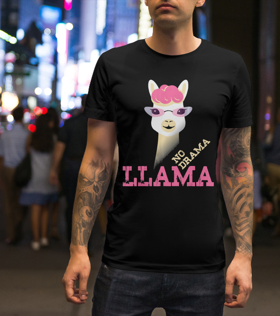 No Drama Llama Funny Pink Sunglasses Alpaca Lover T-Shirt