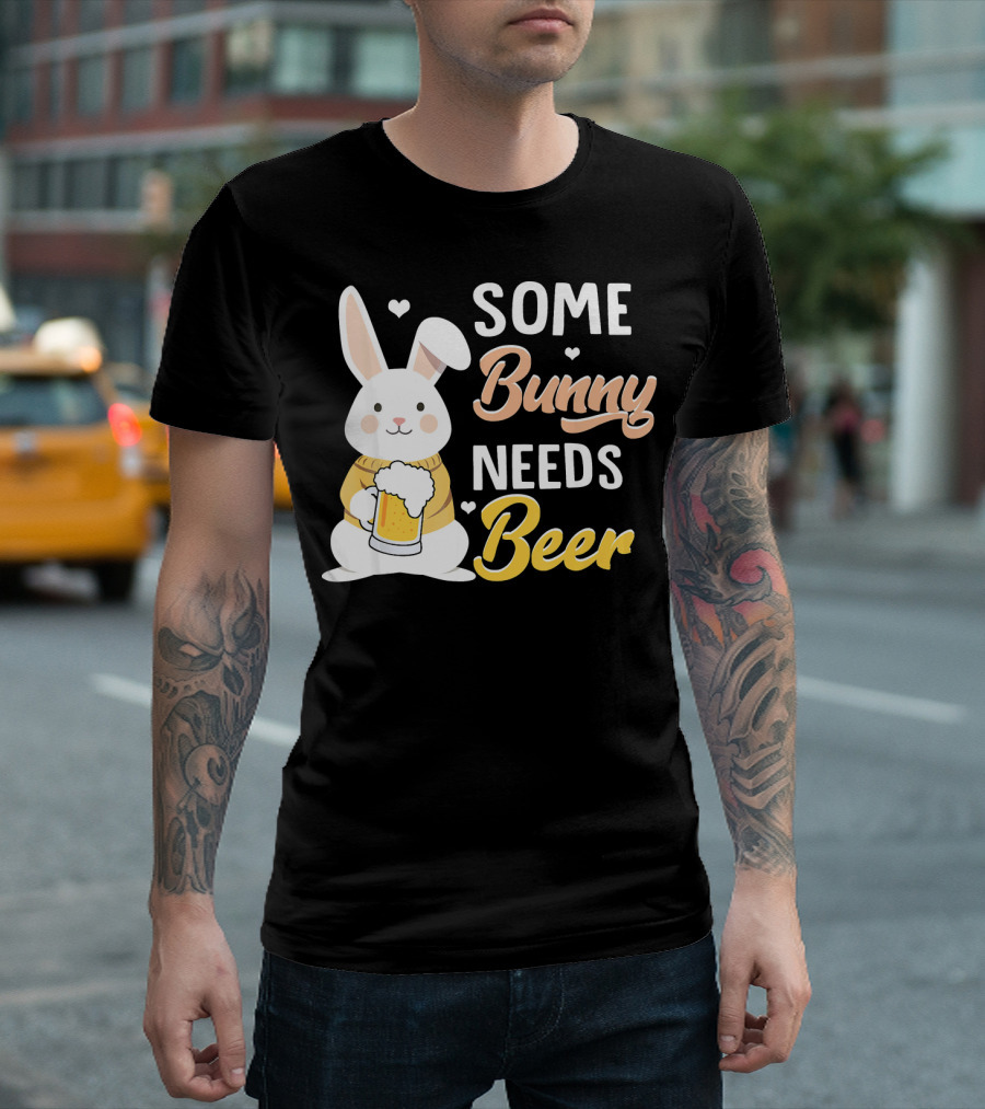 Some Bunny Needs Beer Funny Drinking Bunny with Beer Mug T-Shirt
