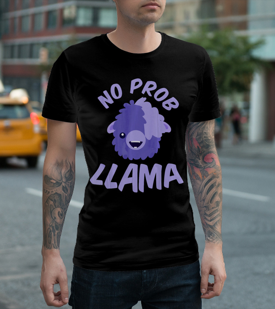 No Prob Llama Purple Alpaca Llama Cute Cartoon T-Shirt