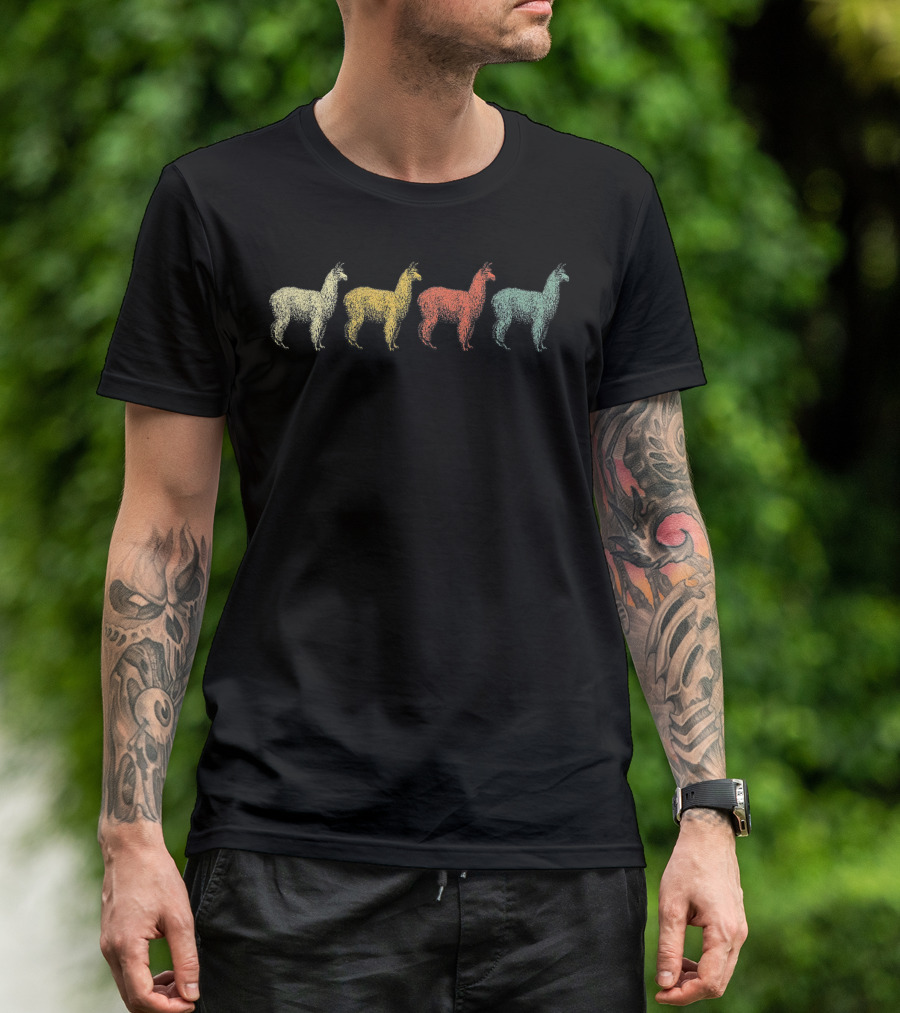 Retro South America Peru Llama Alpaca Multicolor T-Shirt