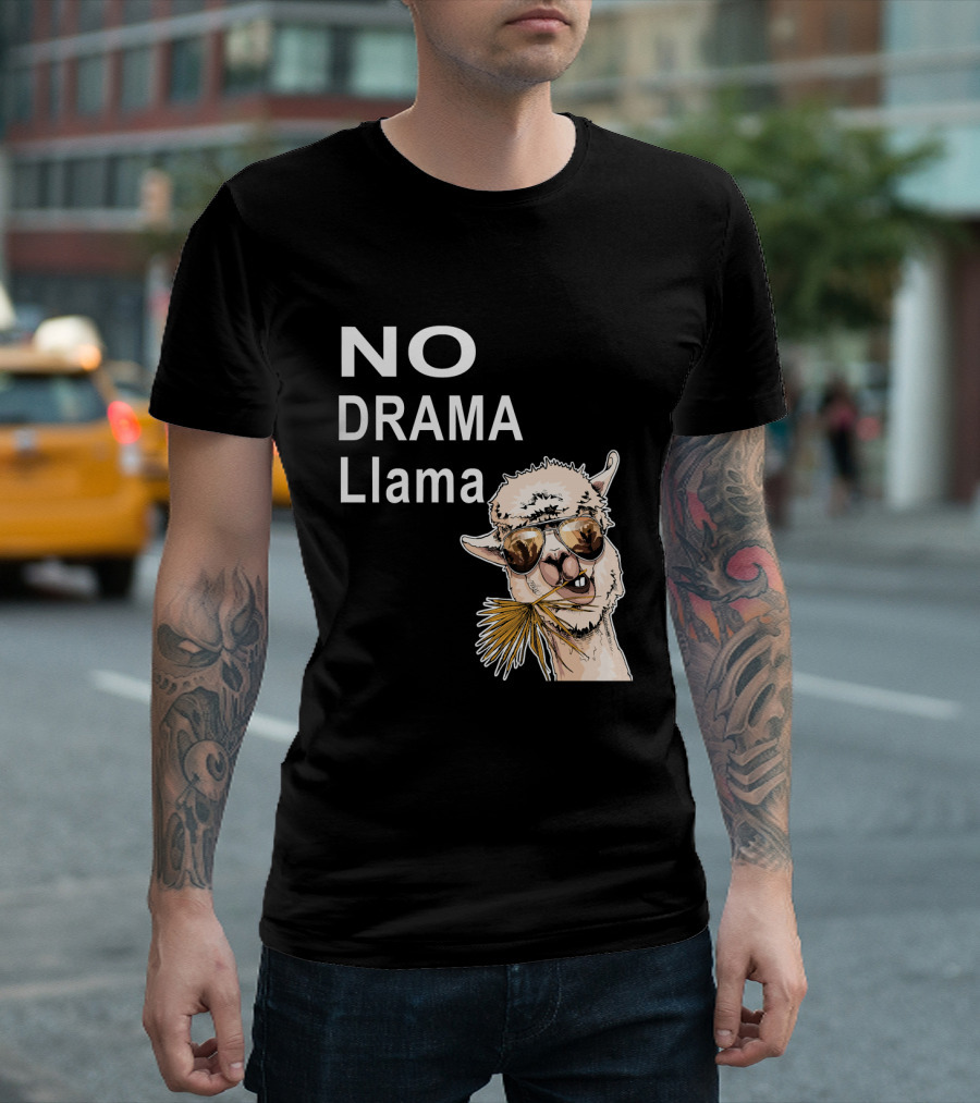 No Drama Llama Funny Mama Alpaca Sunglasses Cartoon T-Shirt