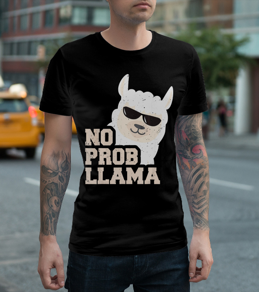 NO PROB LLAMA Funny Llama Wearing Sunglasses T-Shirt