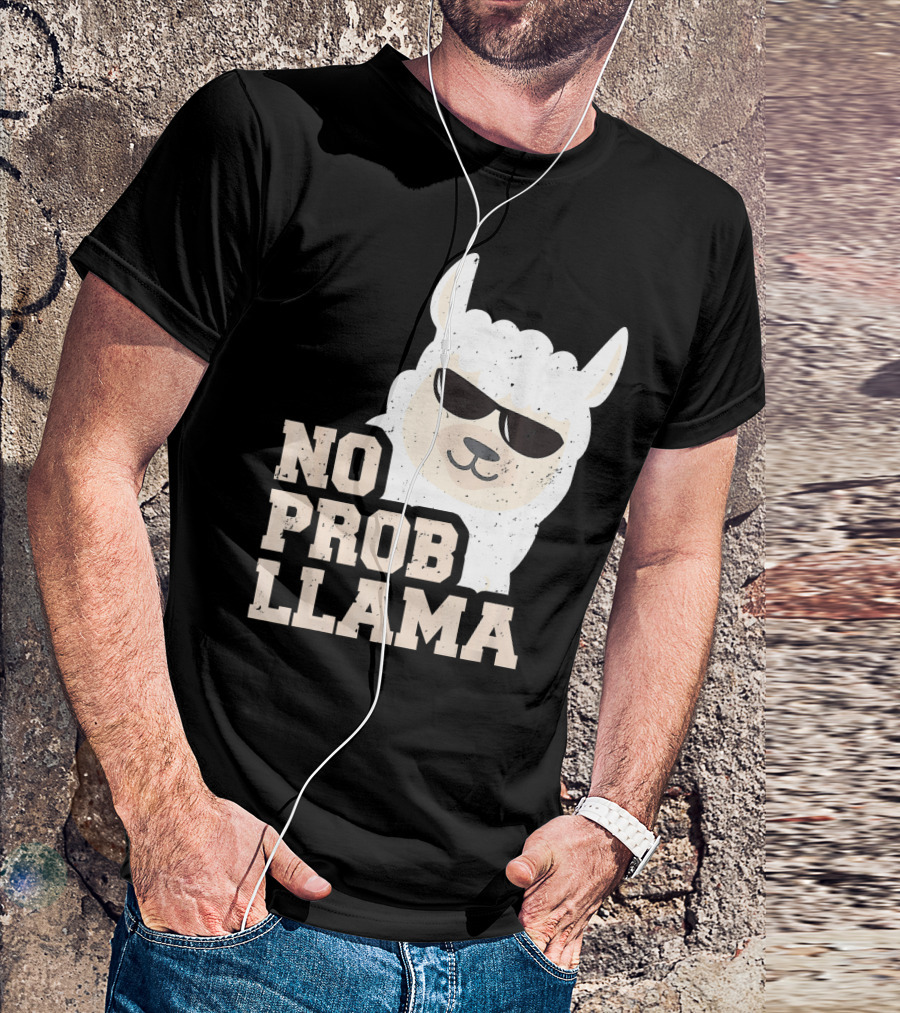 NO PROB LLAMA Funny Llama Wearing Sunglasses T-Shirt