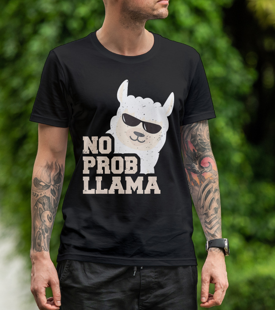 NO PROB LLAMA Funny Llama Wearing Sunglasses T-Shirt