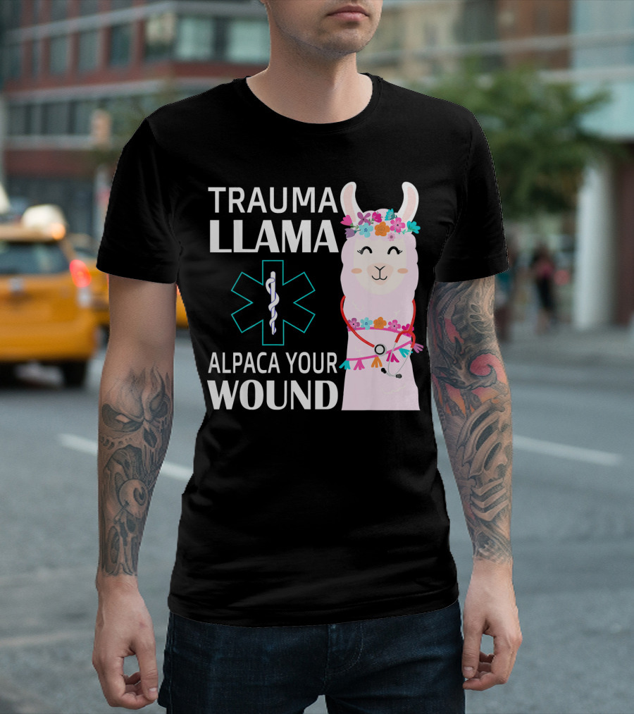 TRAUMA LLAMA ALPACA YOUR WOUND EMS NURSE CUTE LAMBDA EMERGENCY MEDICAL ICON FLOWER CROWN T-Shirt