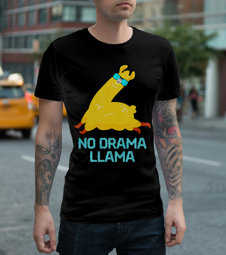 No Drama Llama Funny Alpaca Featuring Yellow Llama In Sunglasses T-Shirt