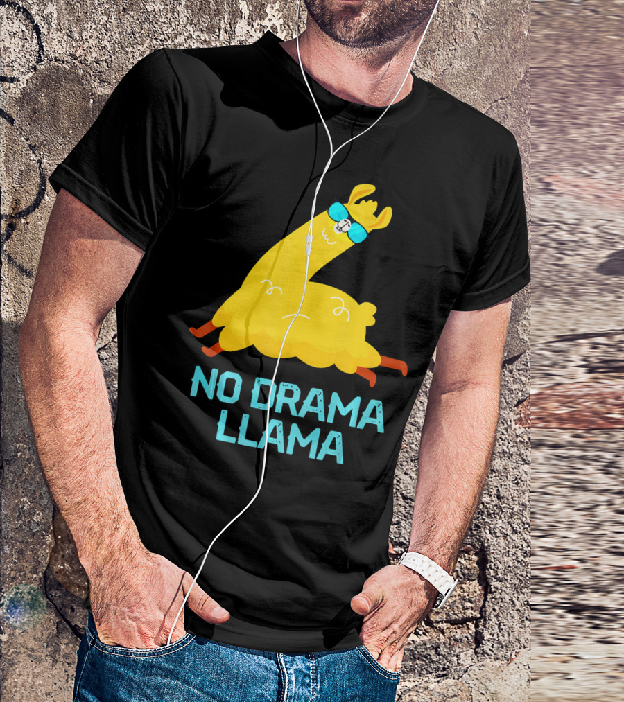 No Drama Llama Funny Alpaca Featuring Yellow Llama In Sunglasses T-Shirt