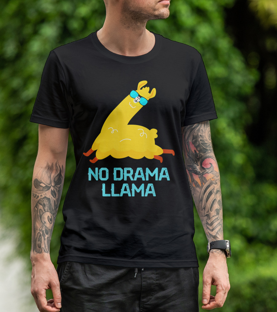 No Drama Llama Funny Alpaca Featuring Yellow Llama In Sunglasses T-Shirt