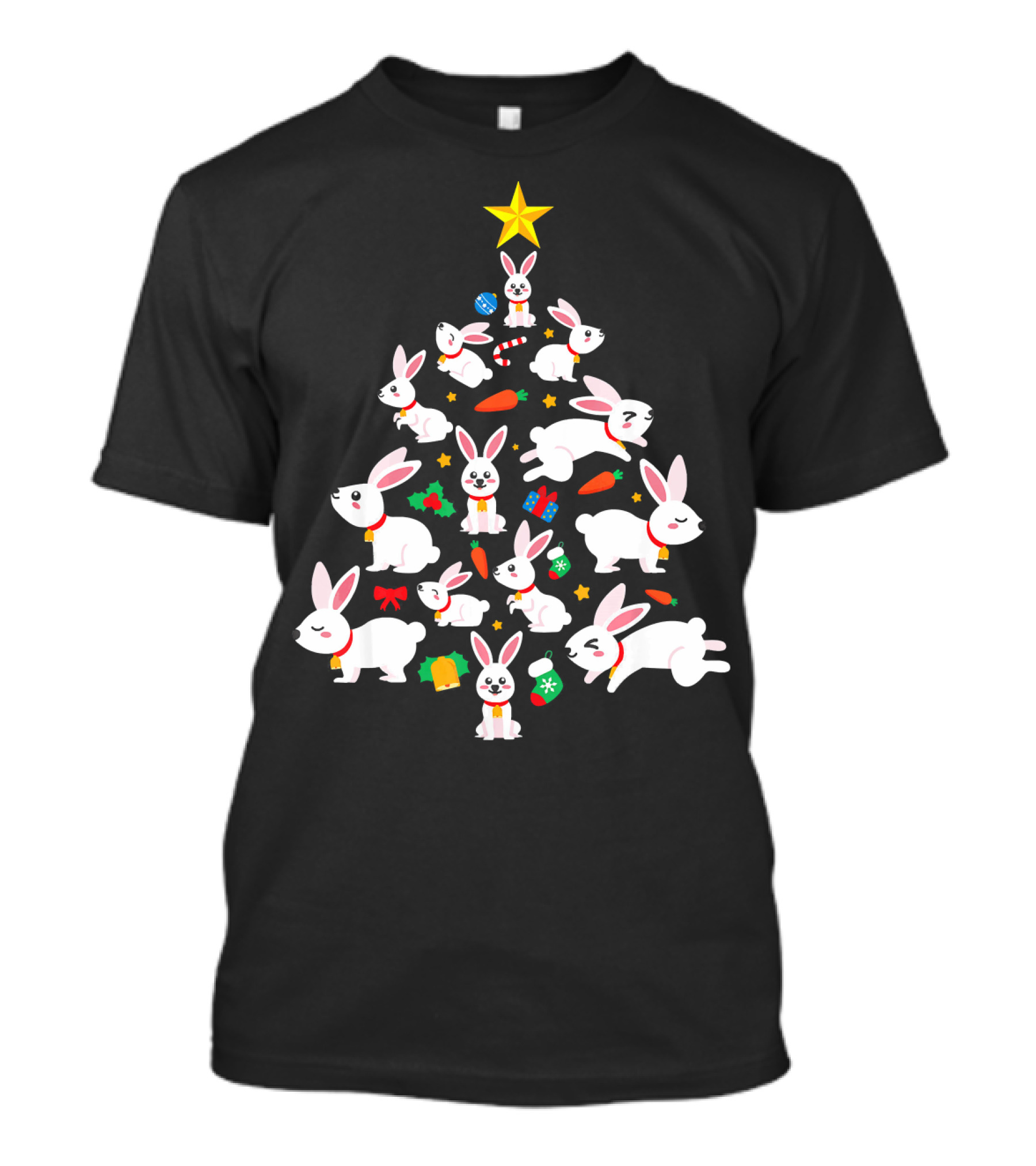 Rabbit Bunny Christmas Tree With Star And Carrots T-Shirt