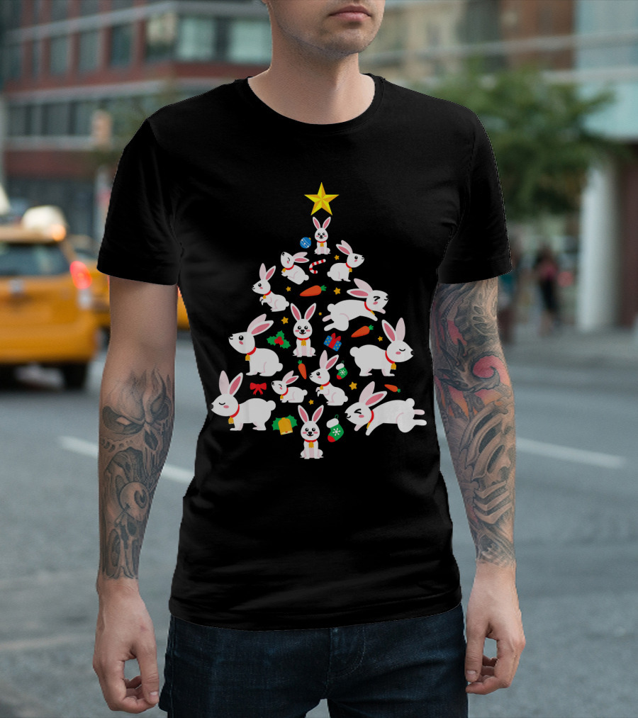 Rabbit Bunny Christmas Tree With Star And Carrots T-Shirt
