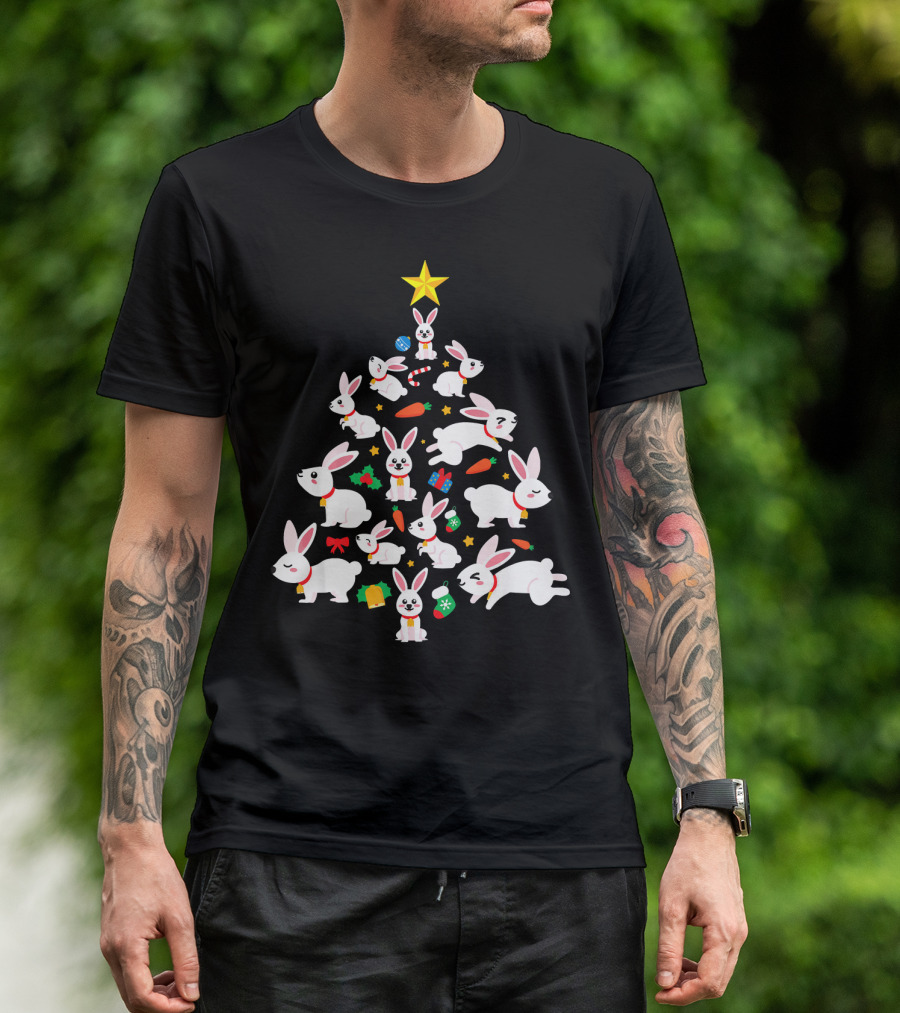 Rabbit Bunny Christmas Tree With Star And Carrots T-Shirt