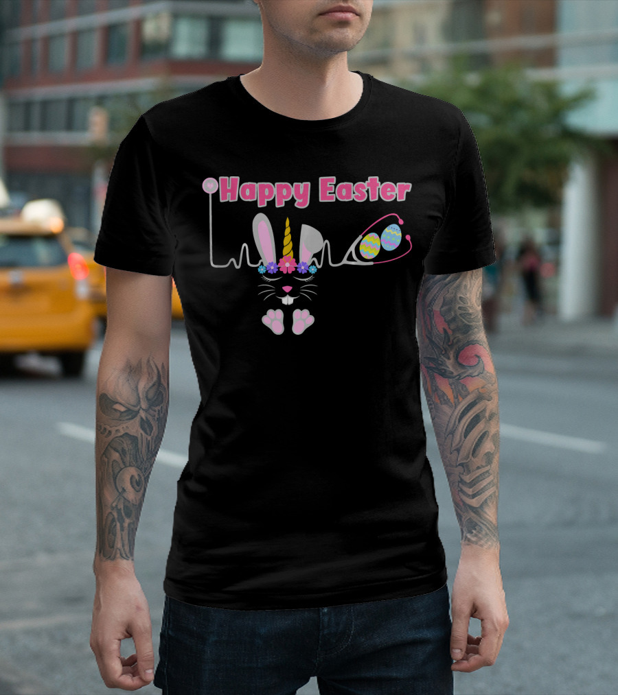 Happy Easter Unicorn Bunny Stethoscope Nurse T-Shirt