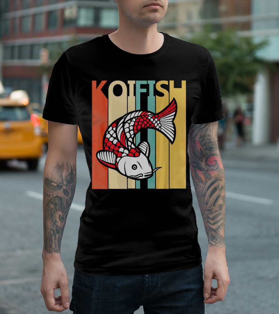 Vintage Koi Fish Retro Stripes T-Shirt