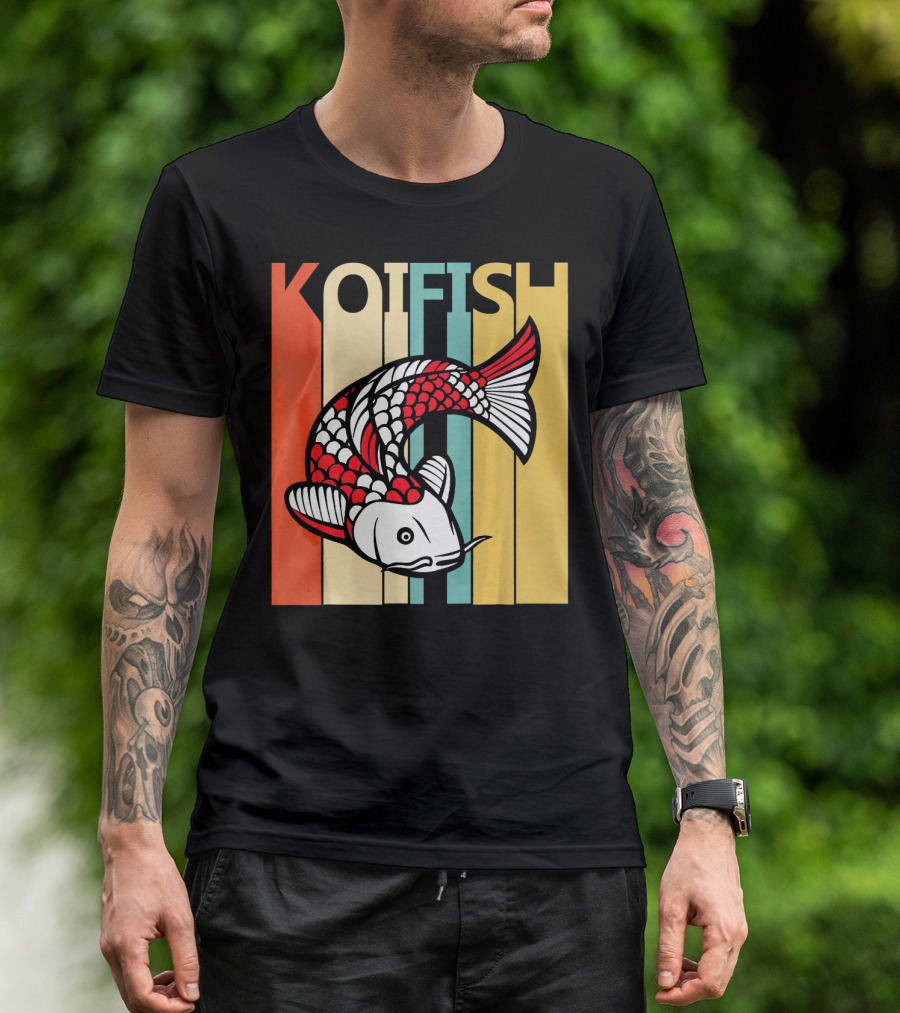 Vintage Koi Fish Retro Stripes T-Shirt