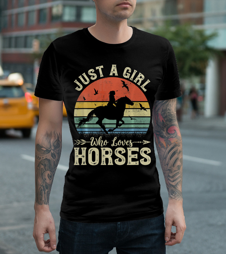 Just A Girl Who Loves Horses Vintage Retro Sunset Rider T-Shirt