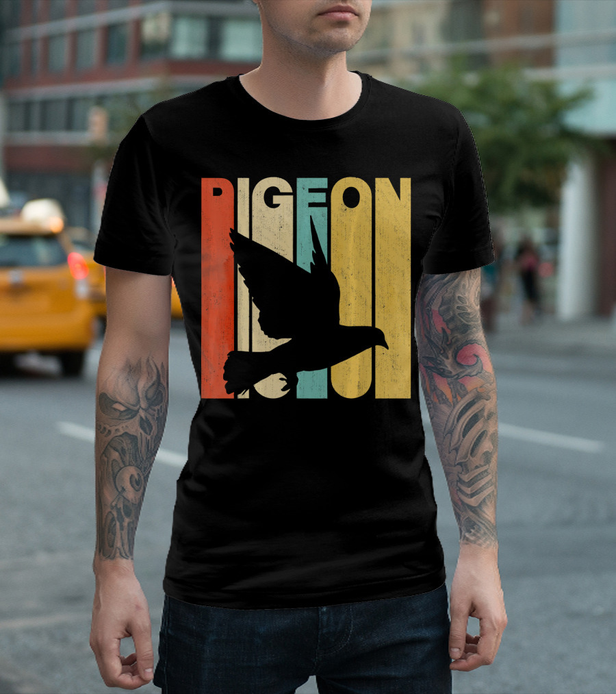 Vintage Retro Pigeon Silhouette Bold Color Blocks T-Shirt