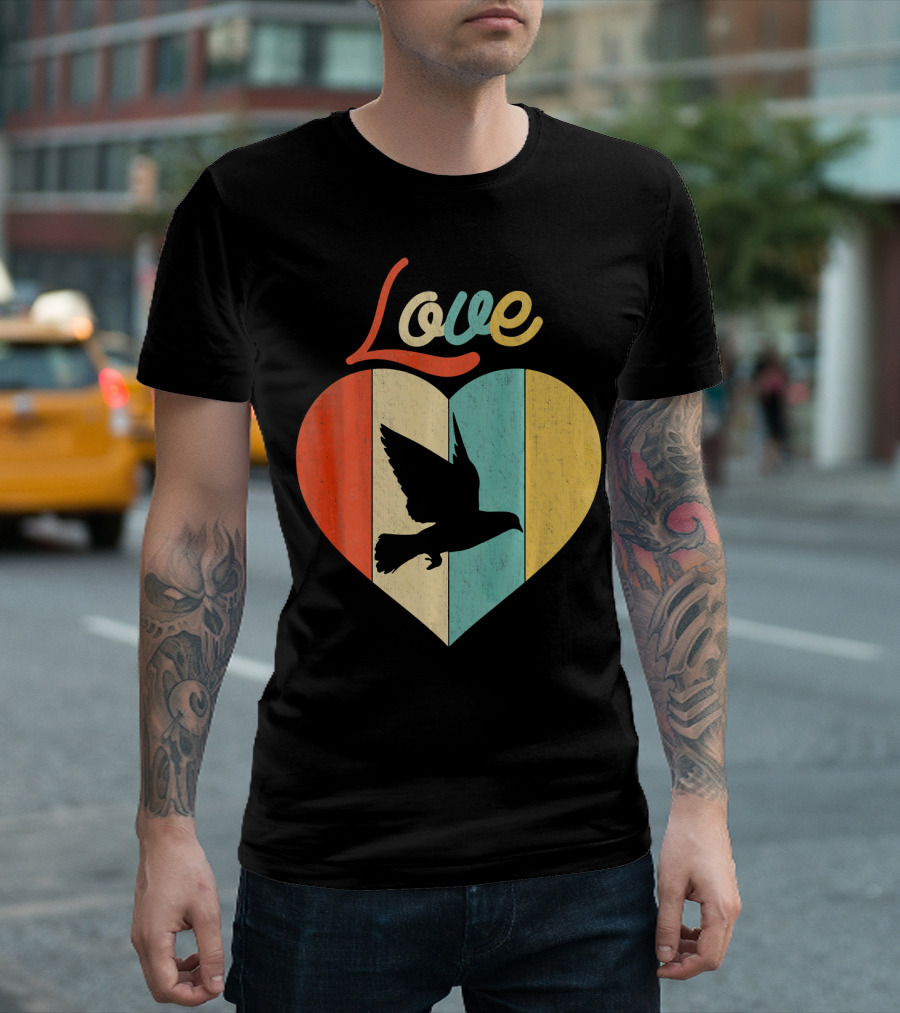Love Vintage Retro Heart Pigeon T-Shirt