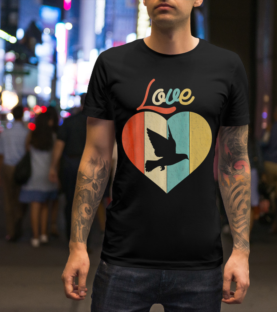 Love Vintage Retro Heart Pigeon T-Shirt