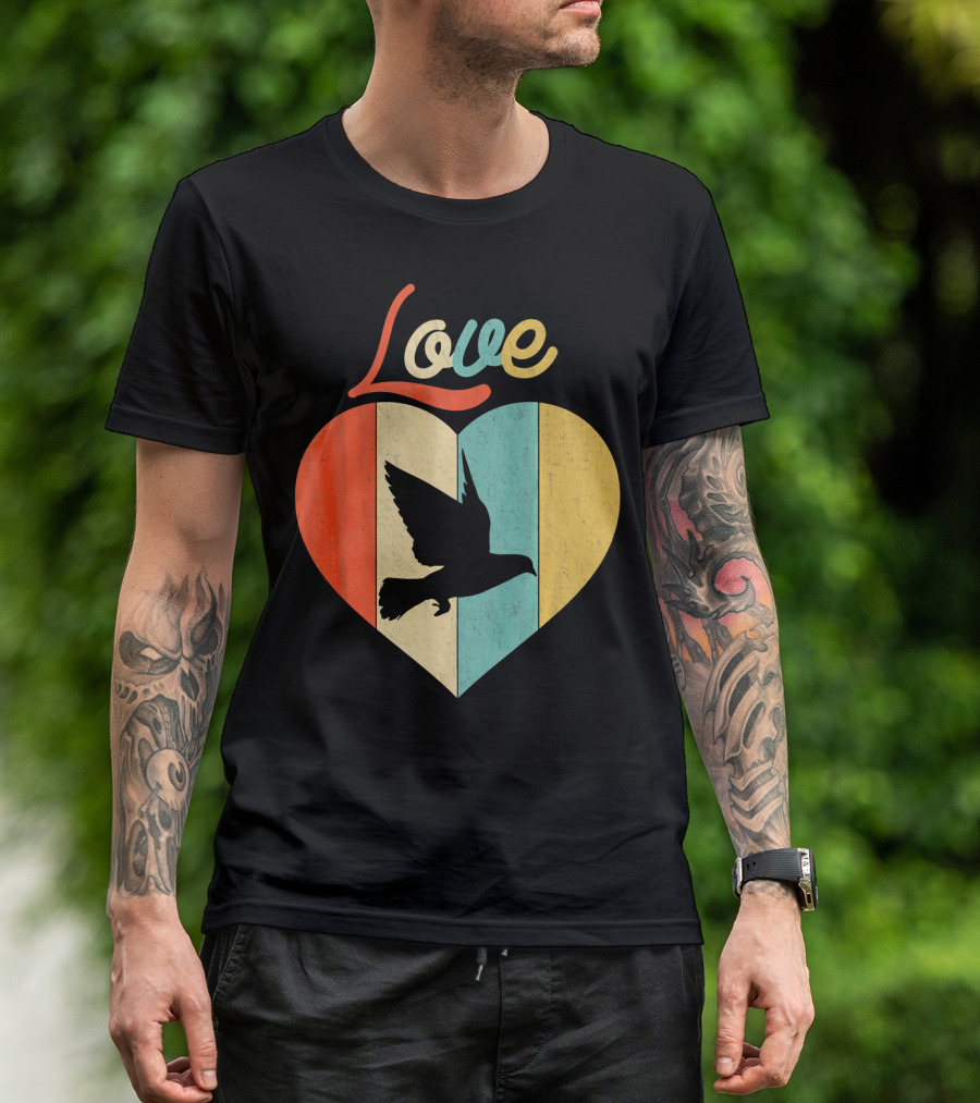 Love Vintage Retro Heart Pigeon T-Shirt
