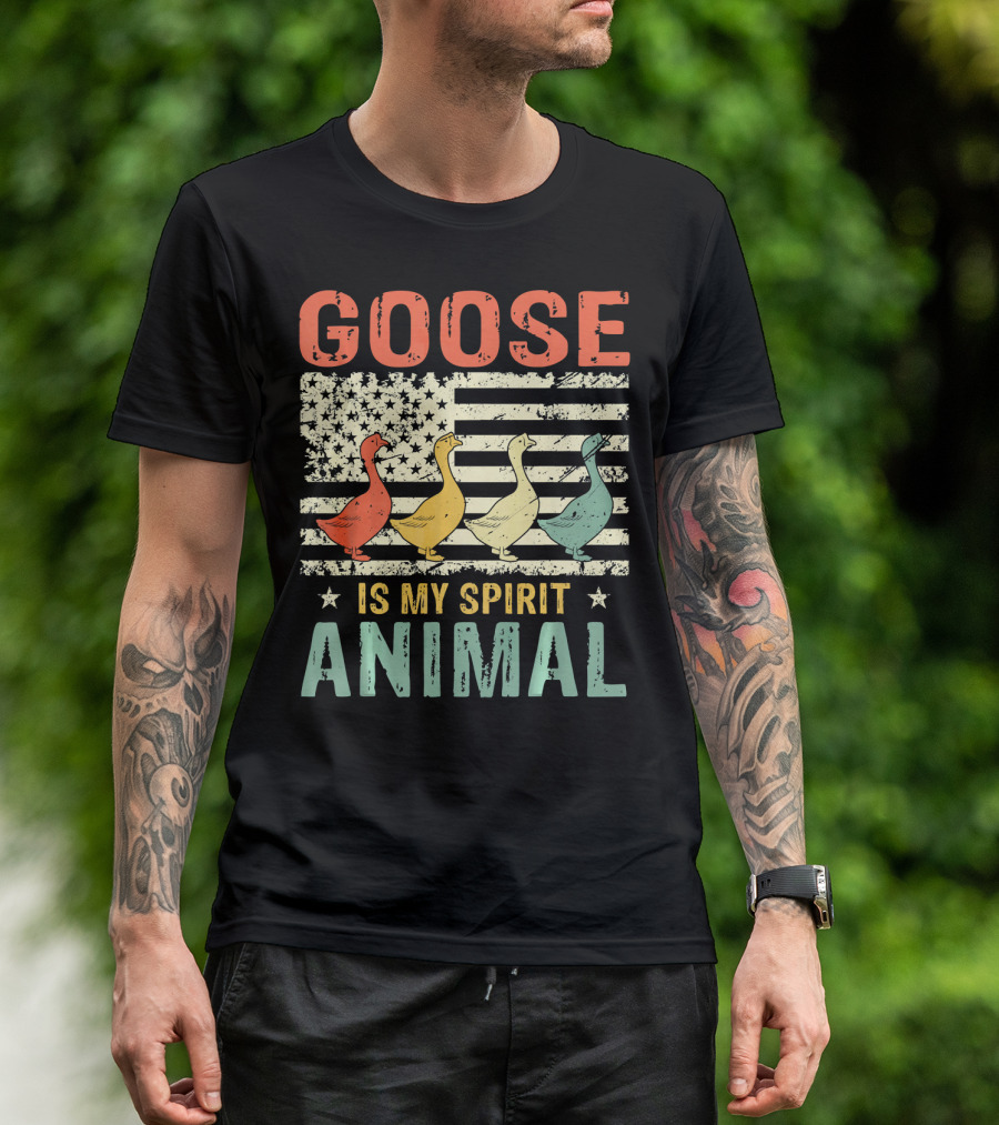 Vintage Goose Is My Spirit Animal American Flag T-Shirt