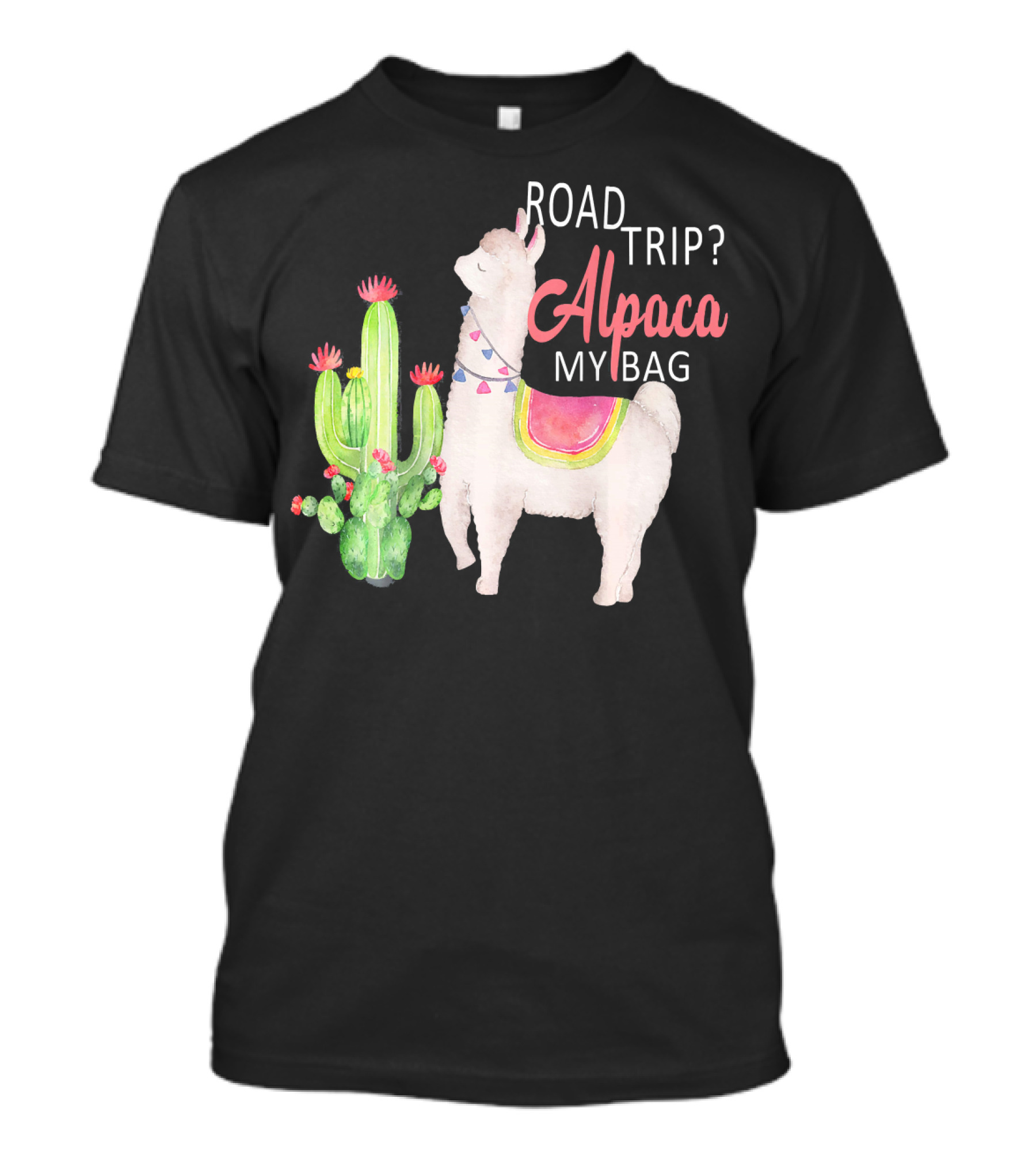 Road Trip Alpaca My Bag Watercolor Cacti Llama T-Shirt