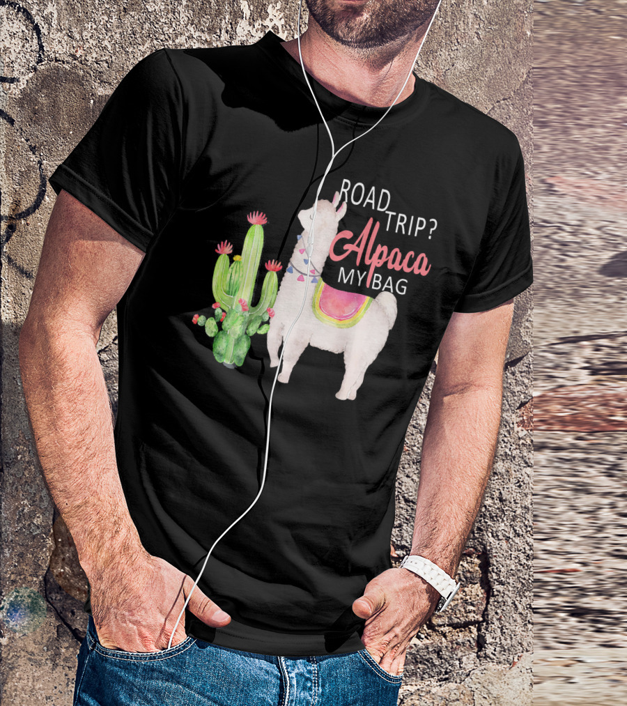 Road Trip Alpaca My Bag Watercolor Cacti Llama T-Shirt