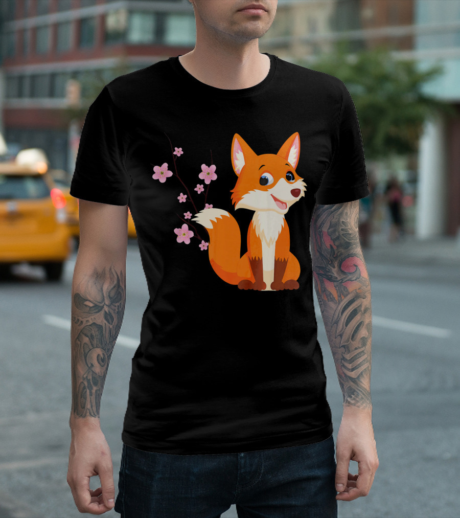 Vintage Fox Cherry Blossom Funny Japanese T-Shirt
