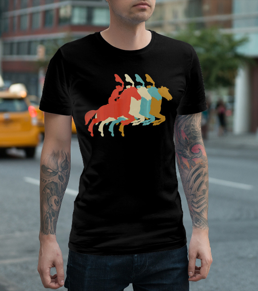 Vintage Love Horse Riding Colorful Equestrian T-Shirt