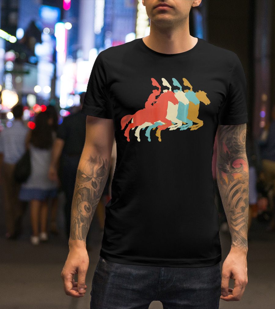 Vintage Love Horse Riding Colorful Equestrian T-Shirt