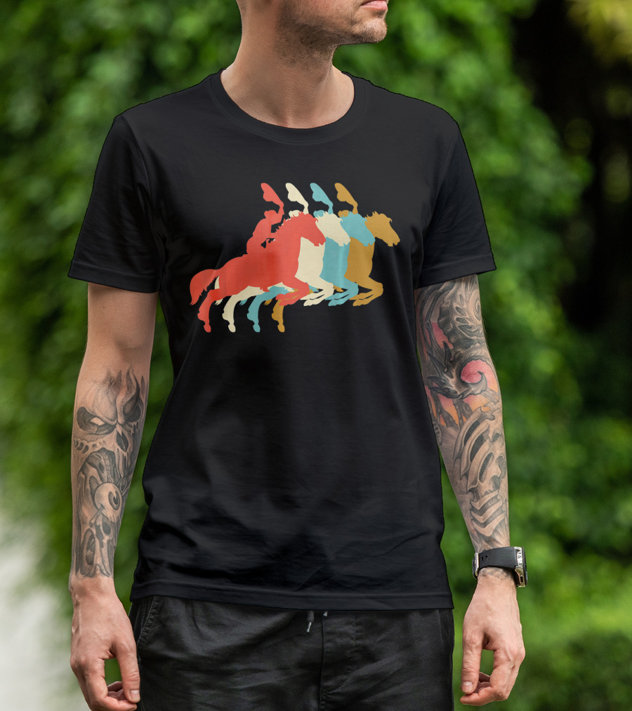 Vintage Love Horse Riding Colorful Equestrian T-Shirt