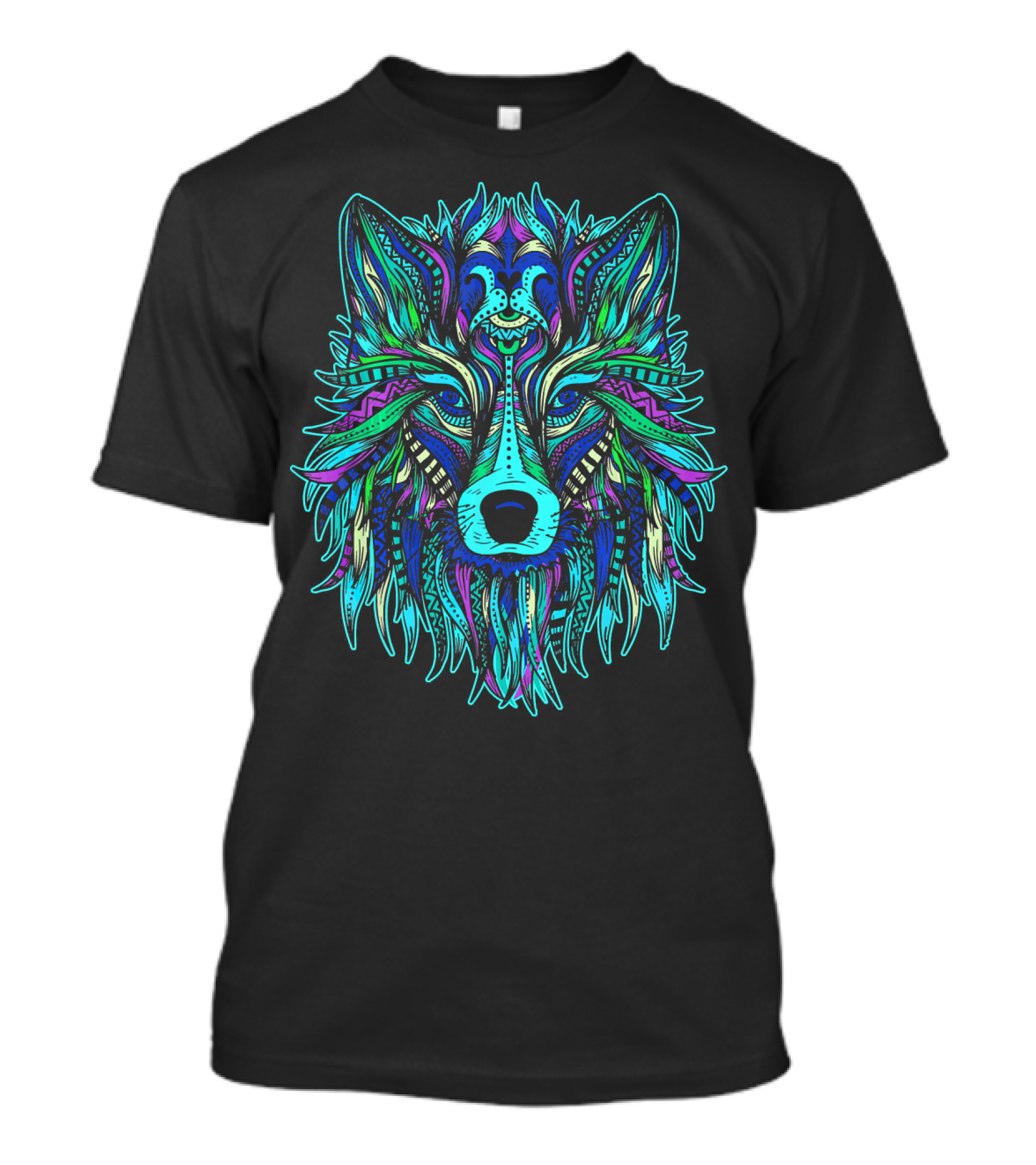 Colorful Tribal Wolf Head Vibrant Artful T-Shirt